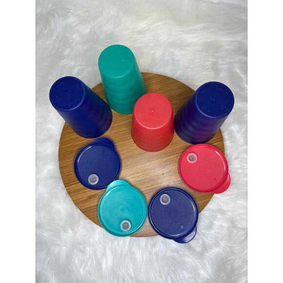 Tupperware 16 Ounce Cup Tumbler with Dripless Straw Hole Seal/Lid Set of 4 - Picture 4 of 4